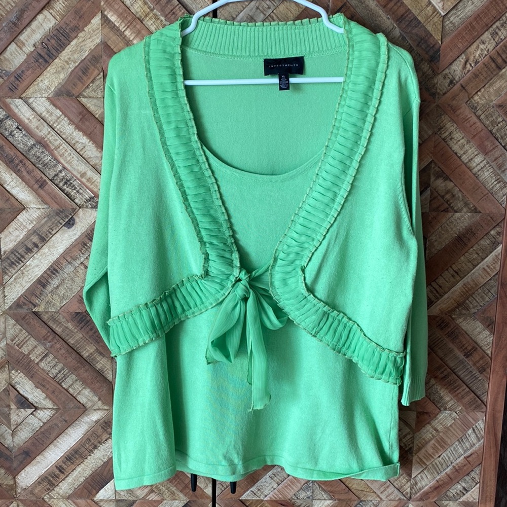 Investments green mock 2 pc tank/crop sweater 3/4 sleeve xl top